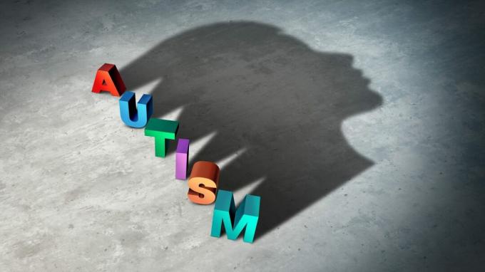 Симптоми аутизма и аутистичног поремећаја код детета као синдром неуролошког поремећаја и концепт дијагнозе лека или менталног здравља као 3Д илустрација.